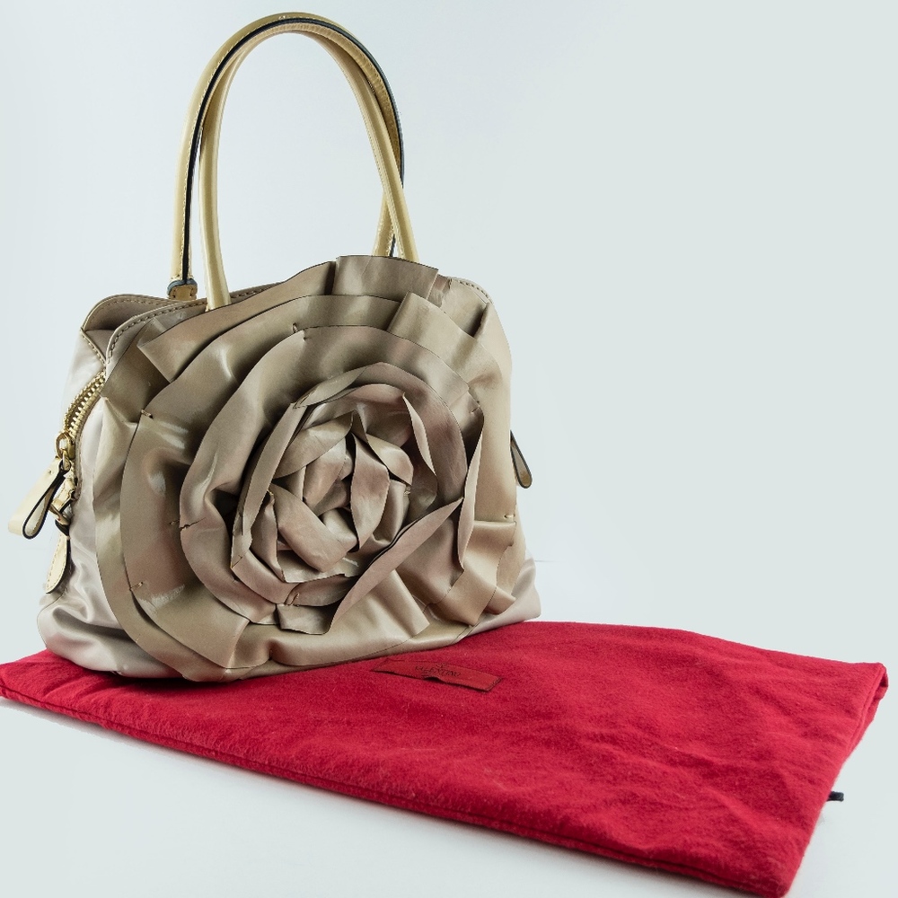 Valentino Fango Nappa Blossom Petale Handbag Tan